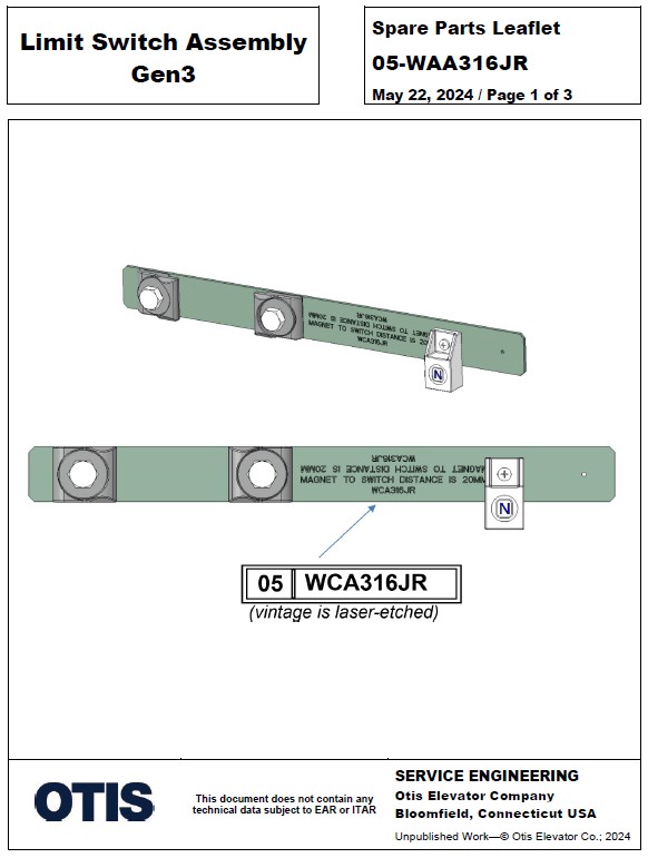 SPL 05-WAA316JR Limit Switch Assembly: Gen3