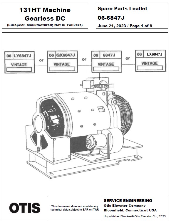 SPL 06-6847J 131HT Machine Gearless DC (European Manufactured; Not in Yonkers)