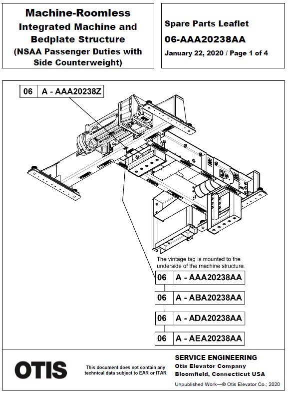SPL 06-AAA20238AA Machine-Roomless Integrated Machine and Bedplate Structure (NSAA Passenger Duties with Side Counterweight)