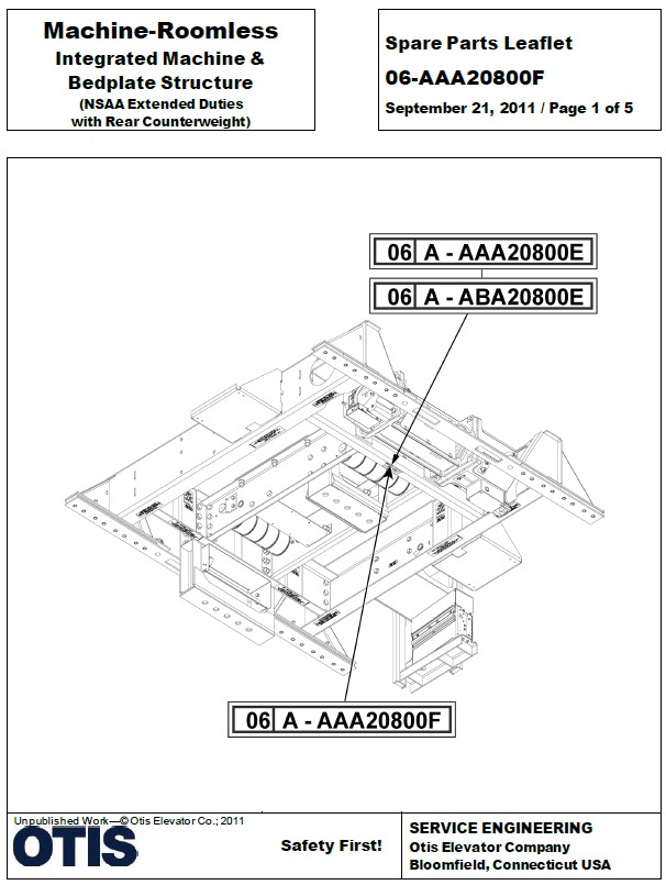 SPL 06-AAA20800F Machine-Roomless Integrated Machine & Bedplate Structure (NSAA Extended Duties with rear Counterweight)