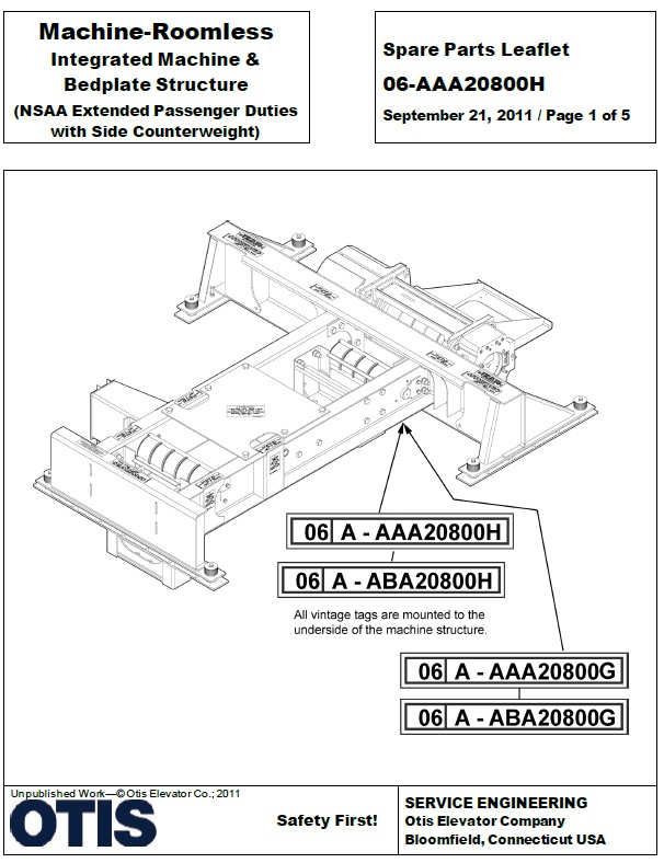SPL 06-AAA20800H Machine-Roomless Integrated Machine & Bedplate Structure (NSAA Extended Passenger Duties with Side Counterweight)