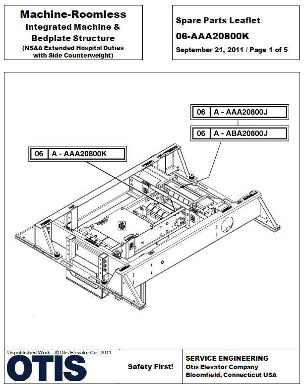SPL 06-AAA20800K Machine-Roomless Integrated Machine & Bedplate Structure (NSAA Extended Hospital Duties with Side Counterweight)