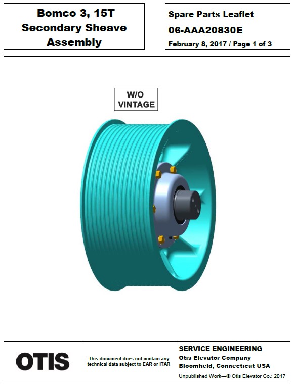 SPL 06-AAA20830E Bomco 3, 15T Secondary Sheave Assembly