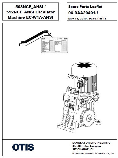 SPL 06-DAA20401J 508NCE ANSI / 512NCE ANSI Escalator Machine EC-W1A-ANSI