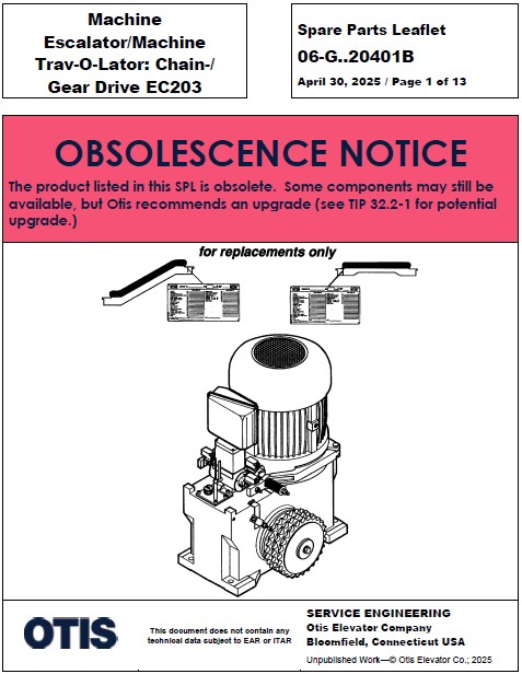 SPL 06-GAA20401B (OBSOLETE) Machine Escalator/Machine Trav-O-Lator: Chain / Gear Drive EC203