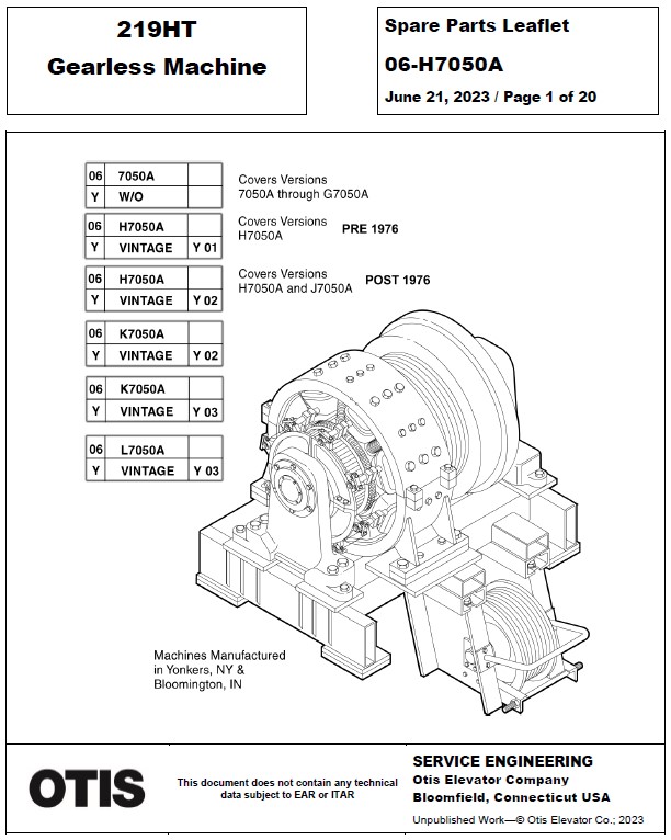 SPL 06-H7050A 219HT Gearless Machine
