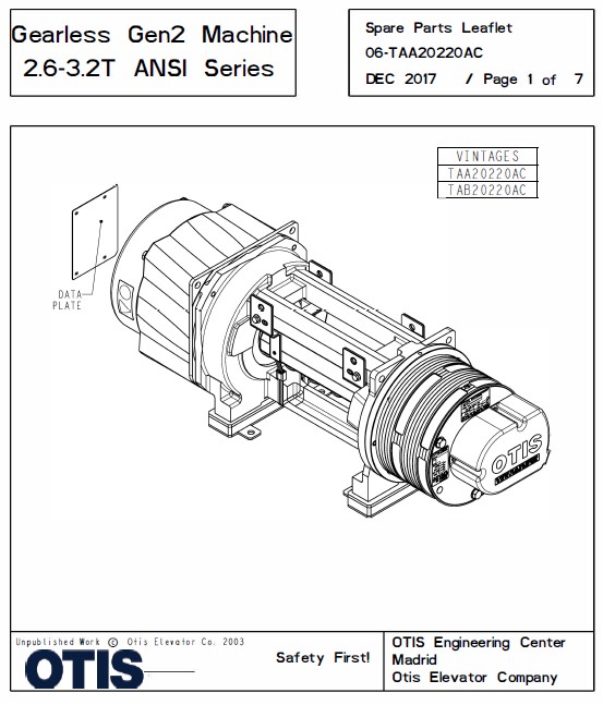 SPL 06-TAA20220AC Gearless Gen2 Machine 2.6-3.2 T ANSI Series