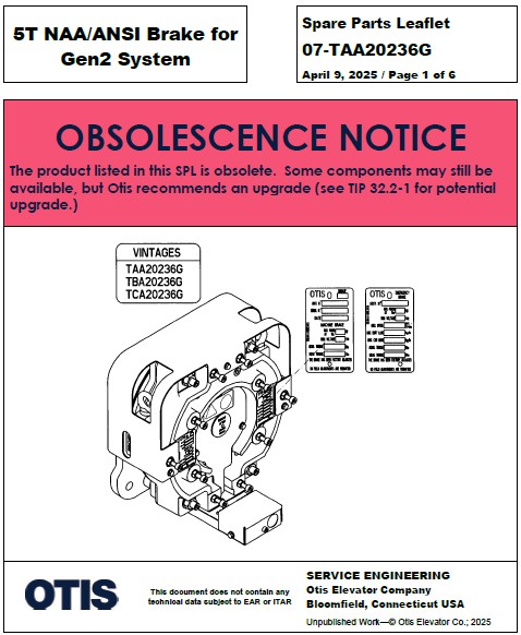 SPL 07-TAA20236G (OBSOLETE) 5T NAA / ANSI Brake for Gen2 System