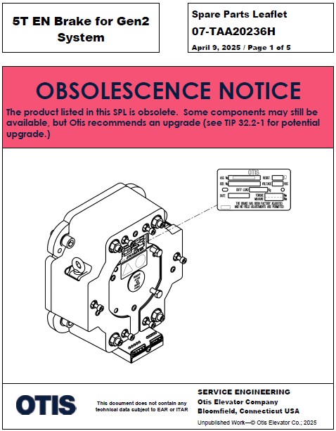 SPL 07-TAA20236H (OBSOLETE) 5T EN Brake for Gen2 System
