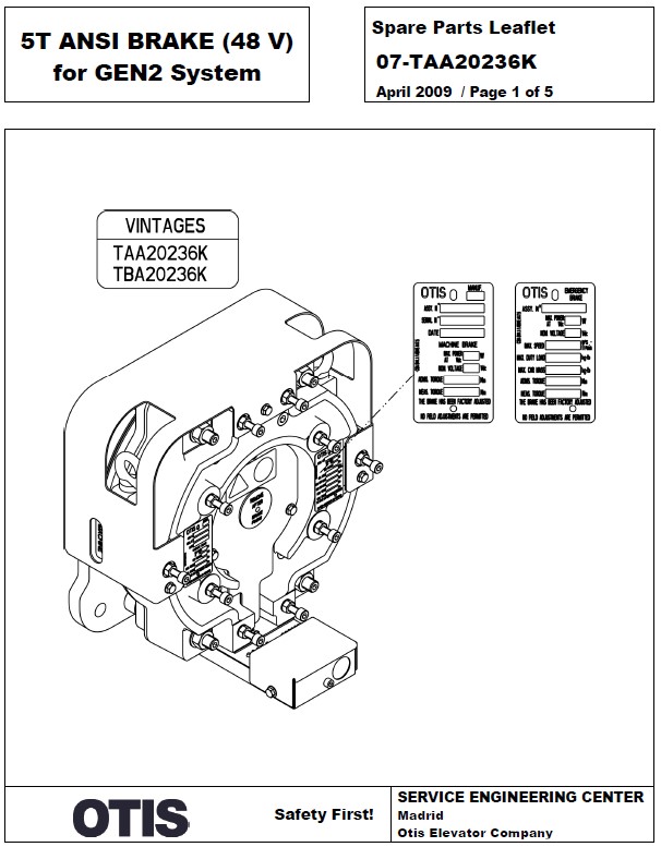 SPL 07-TAA20236K 5T ANSI Brake (48 V) for Gen2 System