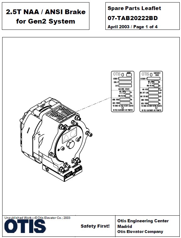 SPL 07-TAB20222BD 2.5T NAA/ANSI Brake for Gen2 System