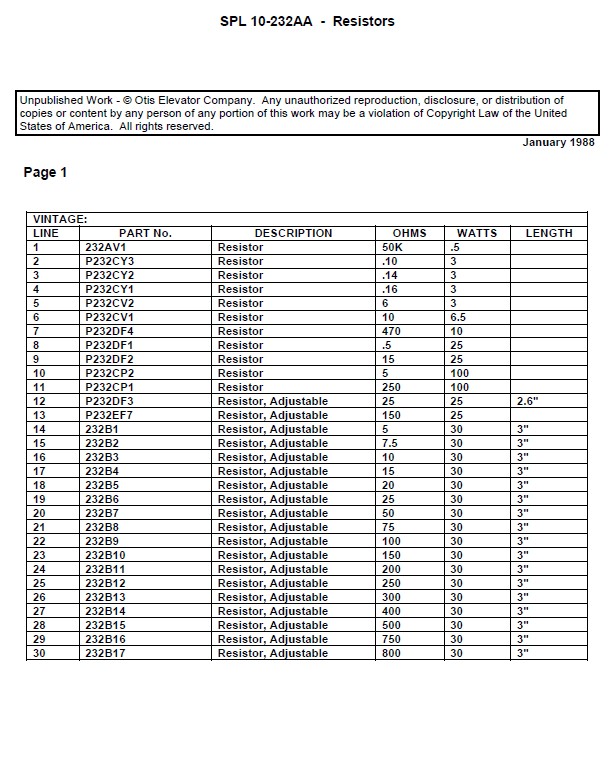 SPL 10-232AA Controller Part Resistor Resistor