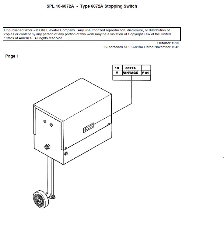 SPL 10-6072A Controller Part Switch, Stopping