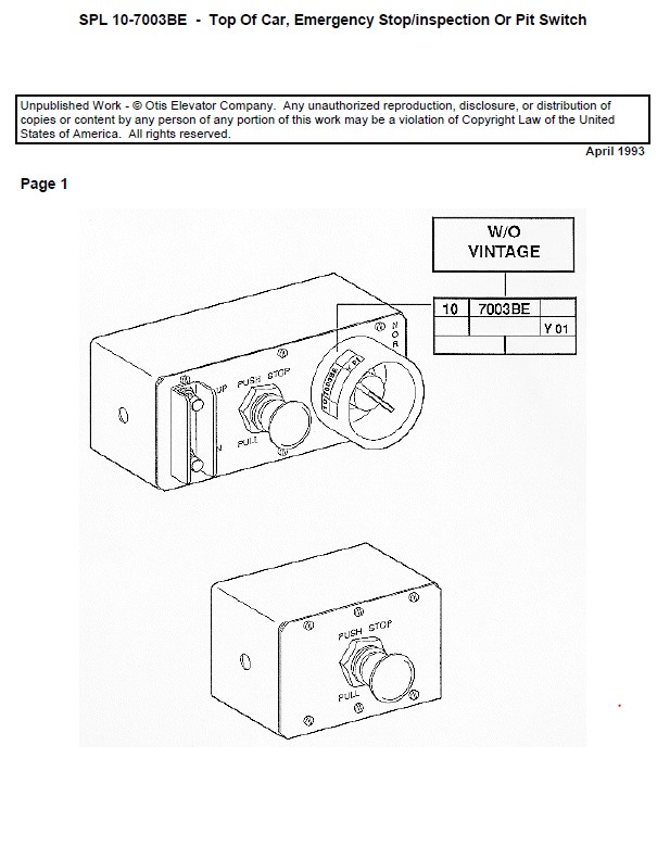 SPL 10-7003BE Top-of-Car Emergency Stop and Inspection or Pit Switch