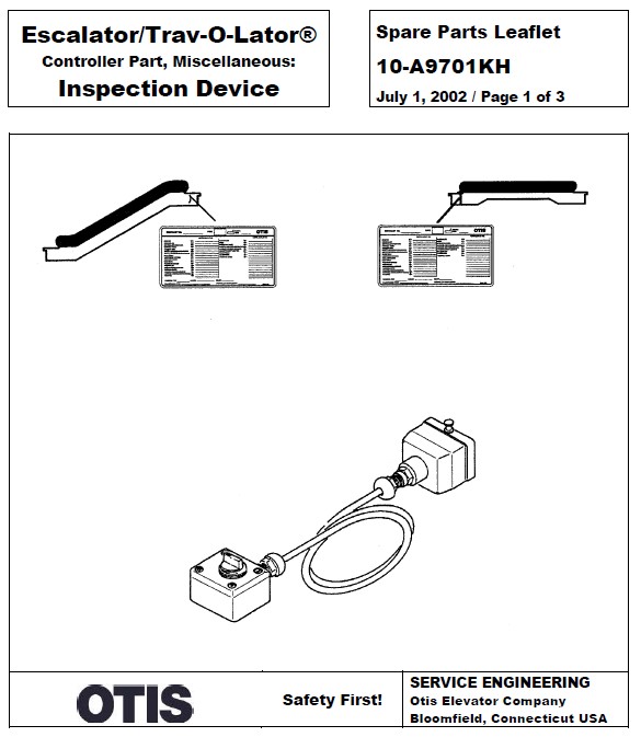 SPL 10-A9701KH Escalator / Trav-O-Lator Controller Part, Miscellaneous: Inspection Device