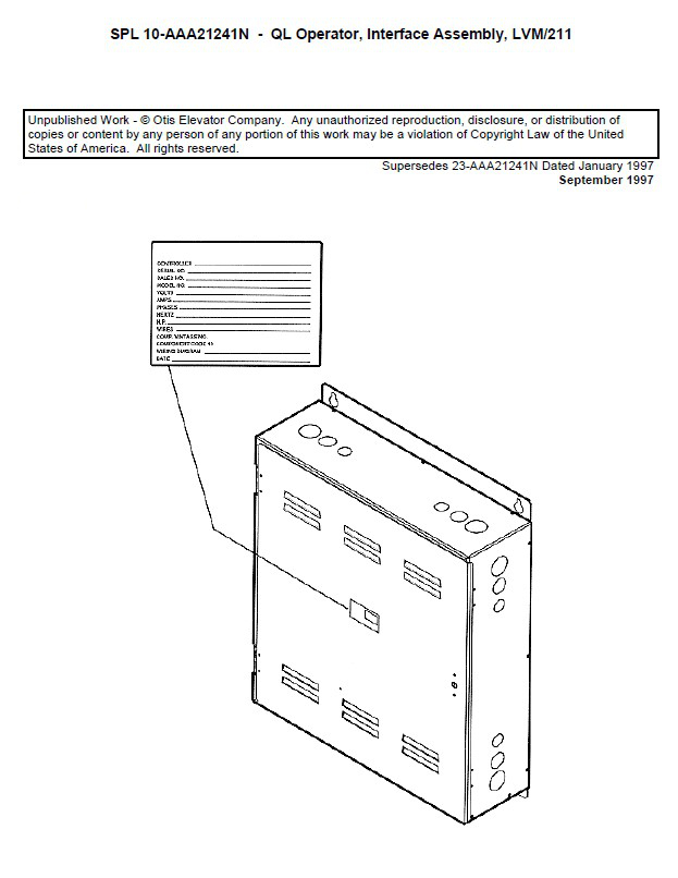 SPL 10-AAA21241N Door Operator, QL Operator Interface Assembly LR95 / 211