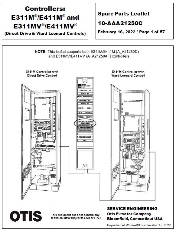 SPL 10-AAA21250C Controllers: E311M / E411M and E311MV / E411MV (Direct Drive and Ward-Leonard Controls)