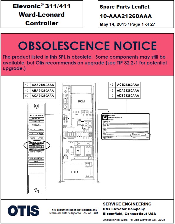 SPL 10-AAA21260AAA (OBSOLETE) Elevonic 311/411 Ward-Leonard Controller