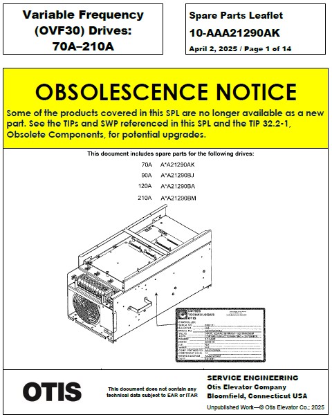 SPL 10-AAA21290AK (OBSOLETE) Variable Frequency (OVF30) Drives: 70A-210A