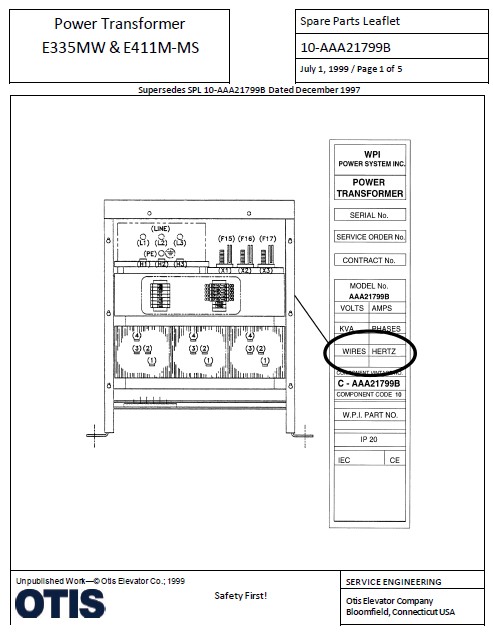 SPL 10-AAA21799B Power Transformer E335MW