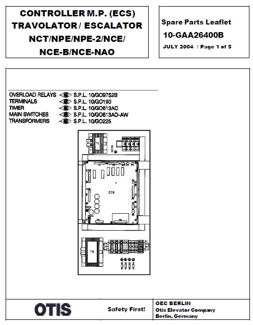 SPL 10-GAA26400B Controller M. P. (ECS) Trav-O-Lator / Escalator NCT / NPE / NPE-2 / NCE / NCE-B / NCE-NAO