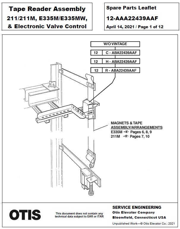 SPL 12-AAA22439AAF Tape Reader Assembly 211/211M, E335M/E335MW, & Electronic Valve Control