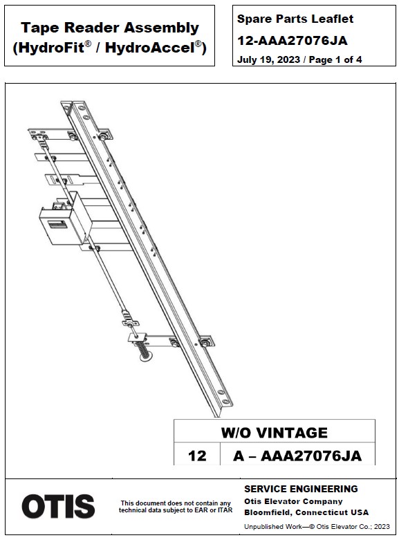 SPL 12-AAA27076JA Tape Reader Assembly (HydroFit / HydroAccel)
