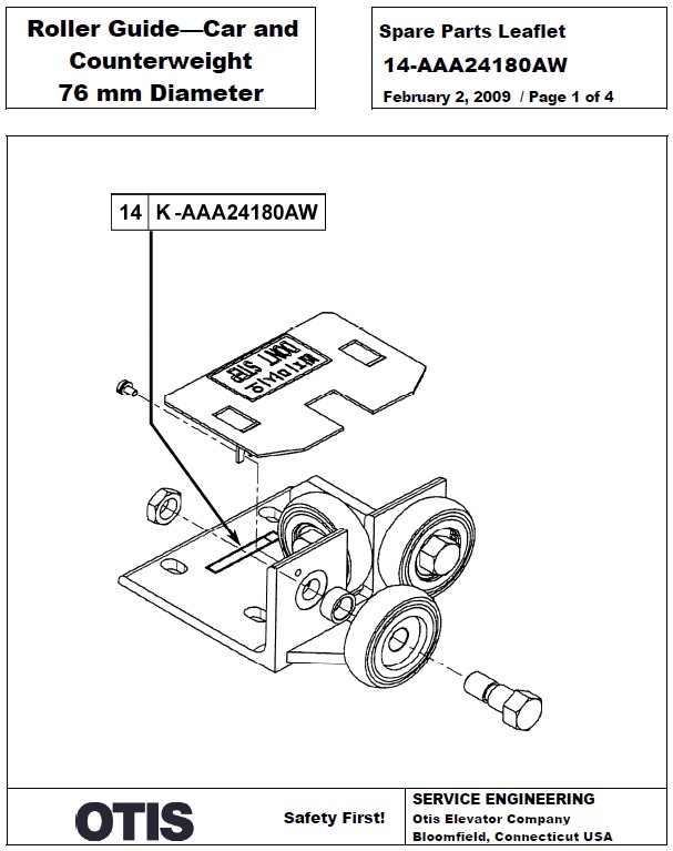 SPL 14-AAA24180AW Roller Guide - Car and Counterweight 76 mm Diameter