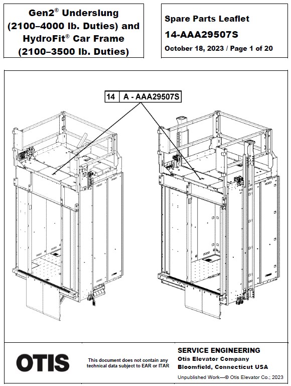 SPL 14-AAA29507S Gen2 Underslung (2100-4000 lb. Duties) and HydroFit Car Frame (2100-3500 lb. Duties)