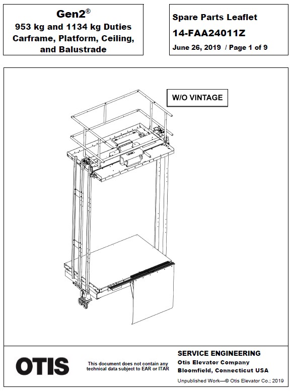 SPL 14-FAA24011Z Gen2 953 kg and 1134 kg Duties Carframe, Platform, Ceiling, and Balustrade