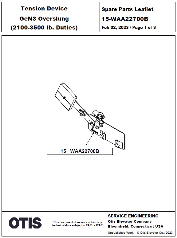 SPL 15-WAA22700B Tension Device GeN3 Overslung (2100-3500 lb. Duties)