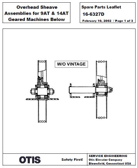 SPL 16-6327D Overhead Sheave Assemblies for 9AT & 14AT Geared Machines