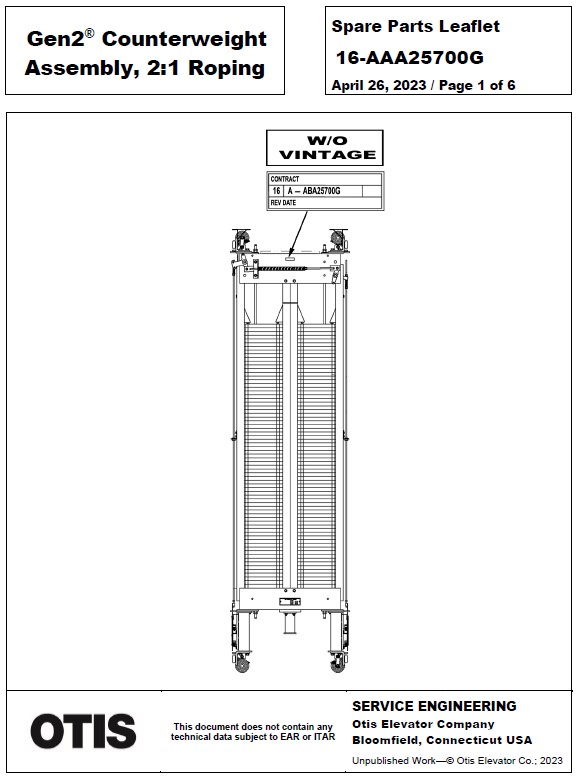 SPL 16-AAA25700G Gen2 Counterweight Assembly, 2:1 Roping