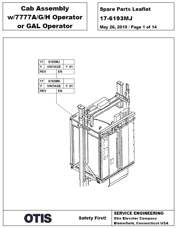 SPL 17-6193MJ Cab Assembly w/7777A/G/H Operator or GAL Operator