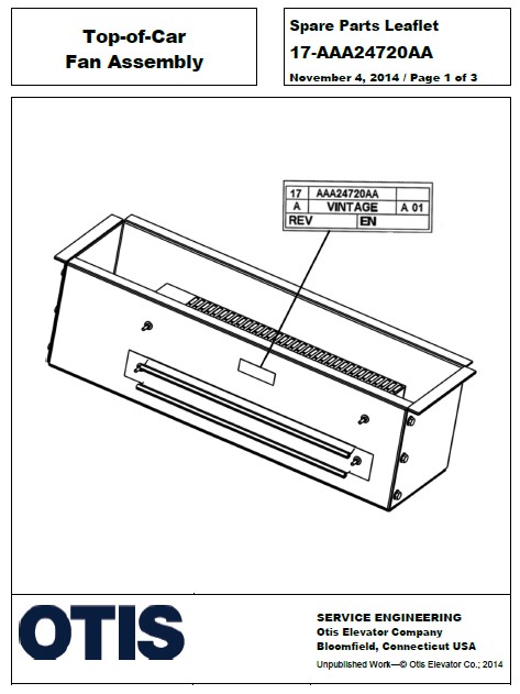 SPL 17-AAA24720AA Top-of-Car Fan Assembly