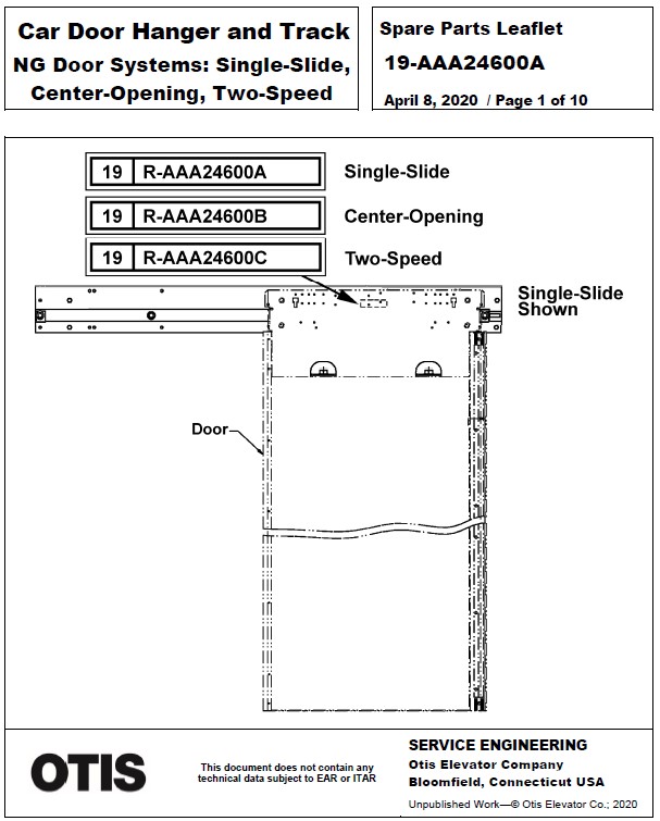 SPL 19-AAA24600A Car Door Hanger and Track NG Door Systems: Single-Slide, Center-Opening, Two-Speed