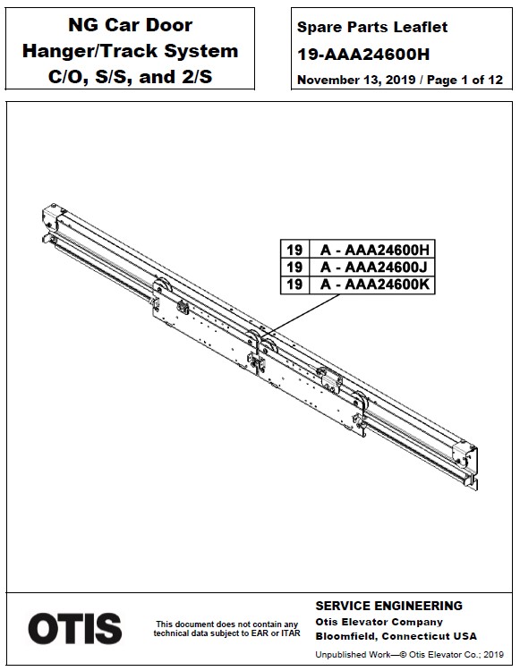 SPL 19-AAA24600H NG Car Door Hanger / Track System C/O, S/S, and 2/S