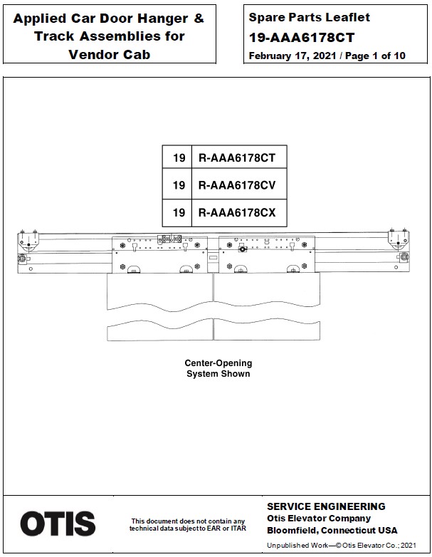 SPL 19-AAA6178CT Applied Car Door Hanger & Track Assemblies for Vendor Cab