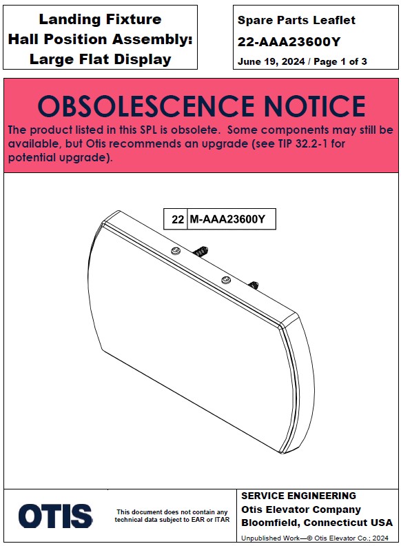 SPL 22-AAA23600Y (OBSOLETE) Landing Fixture Hall Position Assembly: Large Flat Display