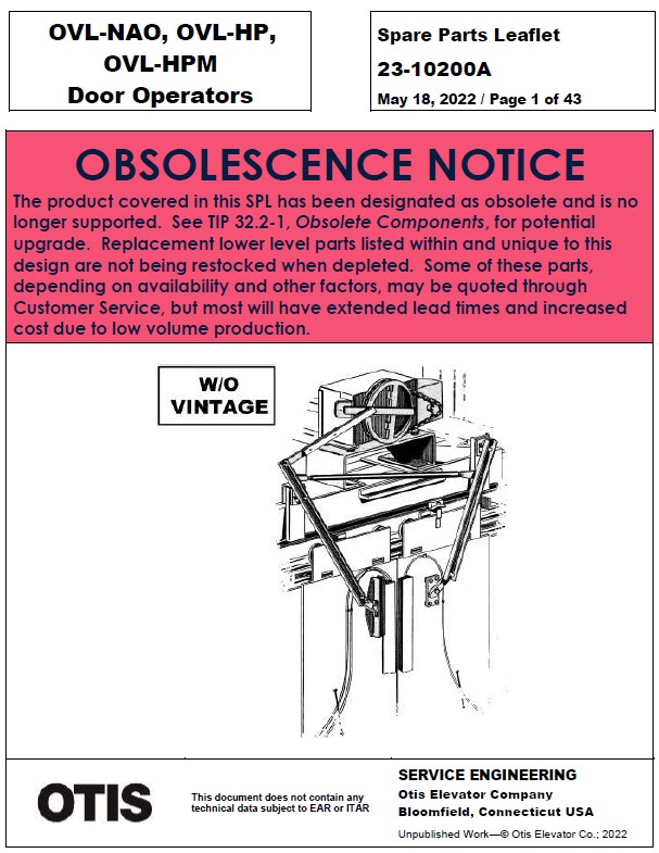 SPL 23-10200A (OBSOLETE) OVL-NAO, OVL-HP, OVL-HPM Door Operators