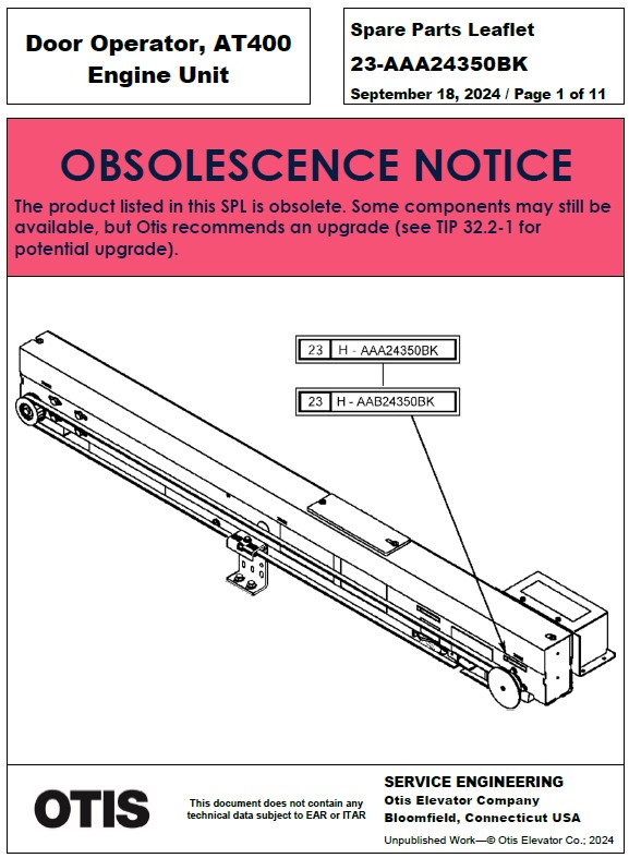 SPL 23-AAA24350BK (OBSOLETE) Door Operator, AT400, Engine Unit
