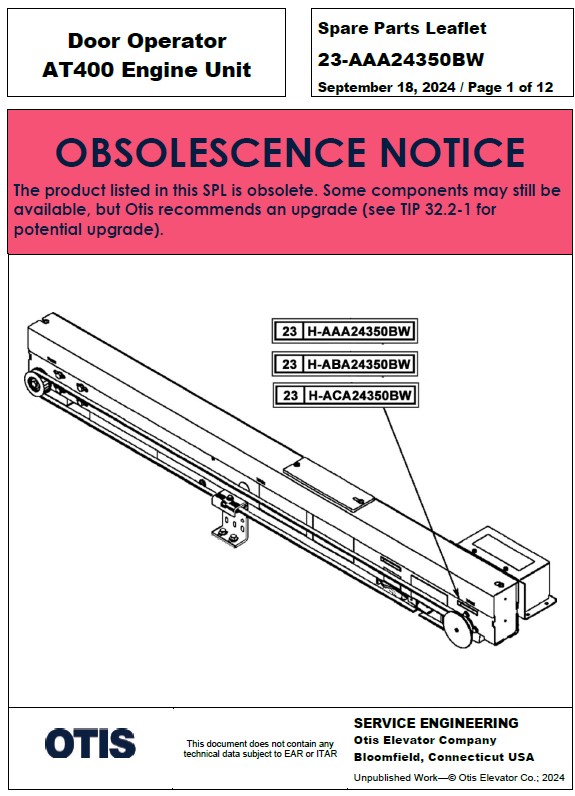 SPL 23-AAA24350BW (OBSOLETE) Door Operator, AT400 Engine Unit