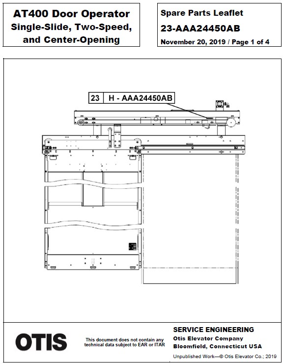 SPL 23-AAA24450AB AT400 Door Operator Single-Slide, Two-Speed, and Center-Opening