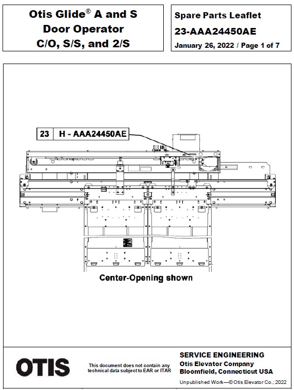 SPL 23-AAA24450AE Otis Glide A & S Door Operator C/O, S/S, and 2/S