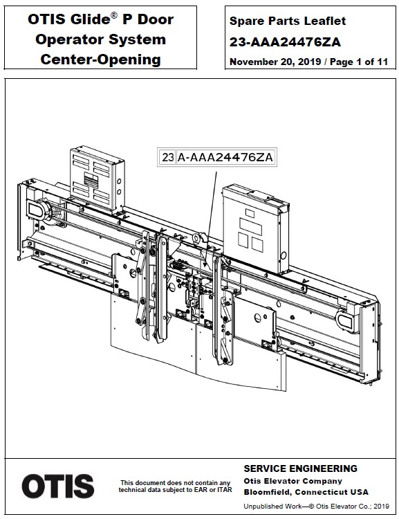 SPL 23-AAA24476ZA Otis Glide P Door Operator System Center-Opening