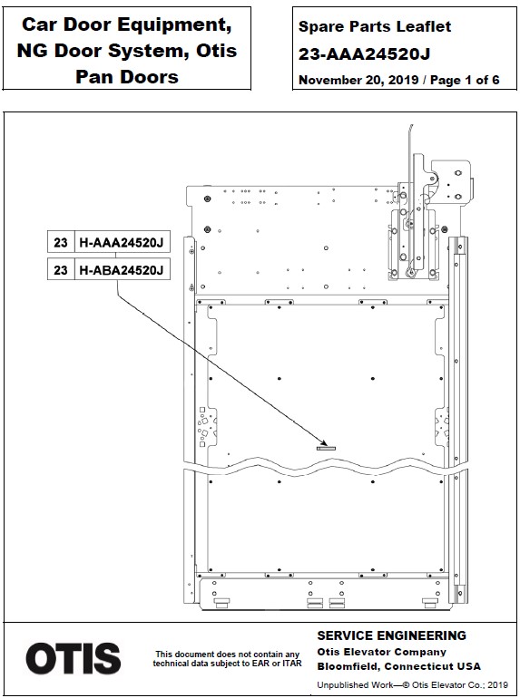 SPL 23-AAA24520J Car Door Equipment, NG Door System, Otis Pan Doors