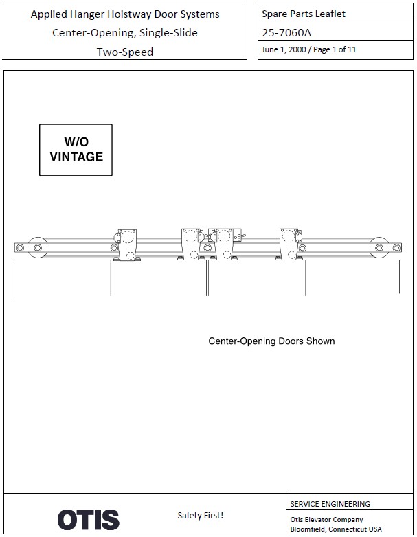 SPL 25-7060A Applied Hanger Hoistway Door Systems Center-Opening, Single-Slide