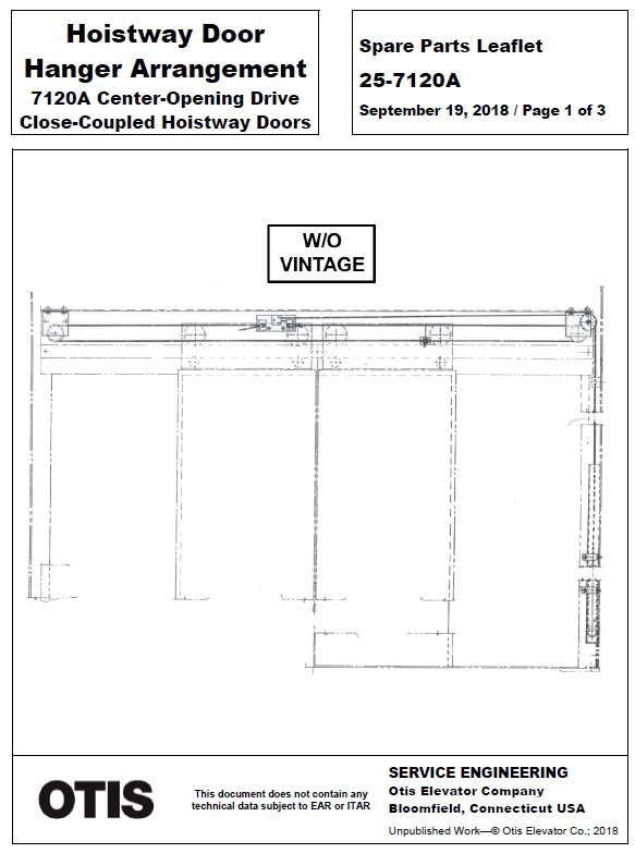 SPL 25-7120A Hoistway Door Hanger Arrangement 7120A Center-Opening Drive Close-Coupled Hoistway Doors