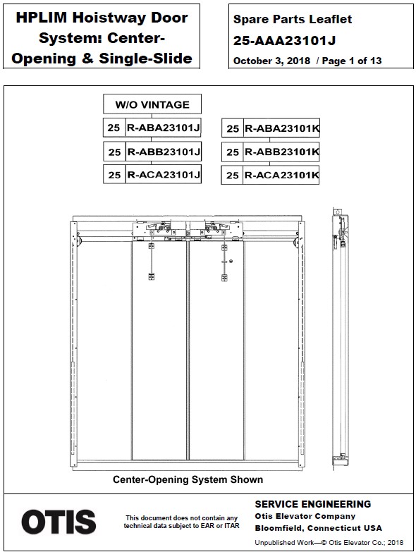 SPL 25-AAA23101J HPLIM Hoistway Door System: Center-Opening & Single-Slide