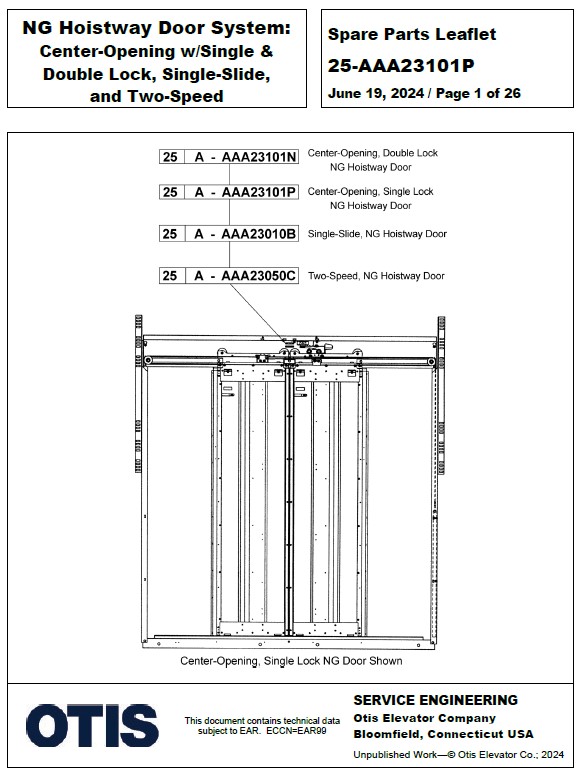 SPL 25-AAA23101P NG Hoistway Door System: Center-Opening with Single and Double Lock, Single-Slide, and Two-Speed